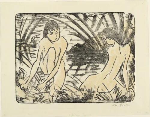Zwei Badende am Ufer (Two Bathers on the Shore) by Otto Mueller, print, 1914