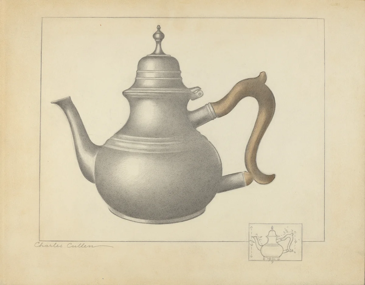 Pewter Teapot by Charles Cullen, index of american design, 1935-1942
