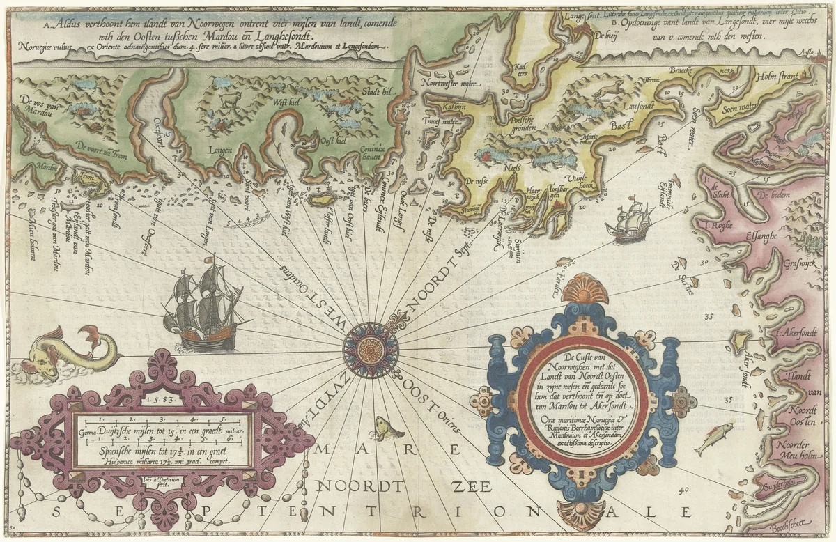 Kaart van de kust van Noorwegen en Zweden tussen Merdøy en Uddevalla by Joannes van Doetechum, print, 1580-1583