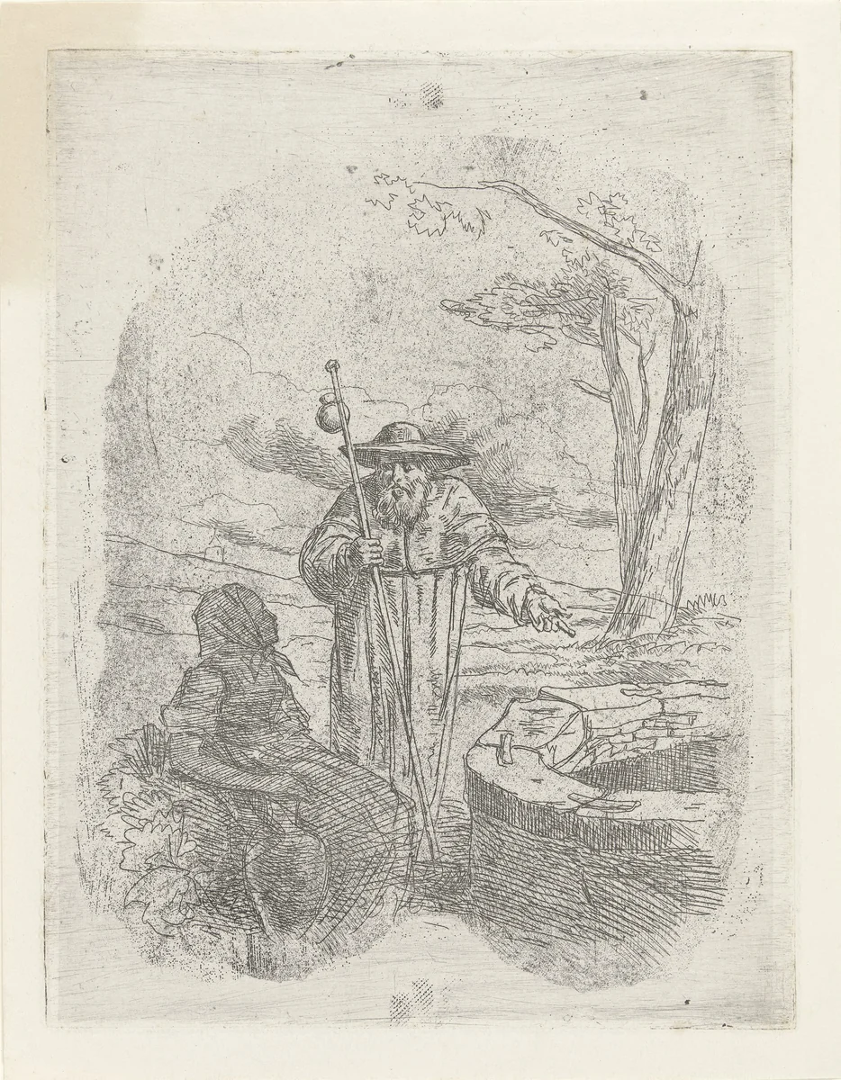 Pelgim in gesprek by Reinier Craeyvanger, print, 1822-1880