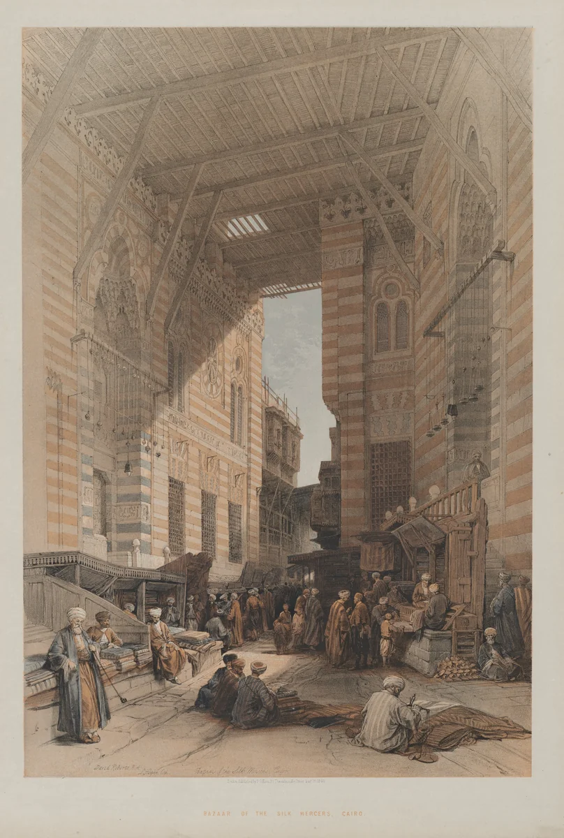 Egypt and Nubia, Volume III: Bazaar of the Silk Mercers, Cairo by Louis Haghe, print, 1848