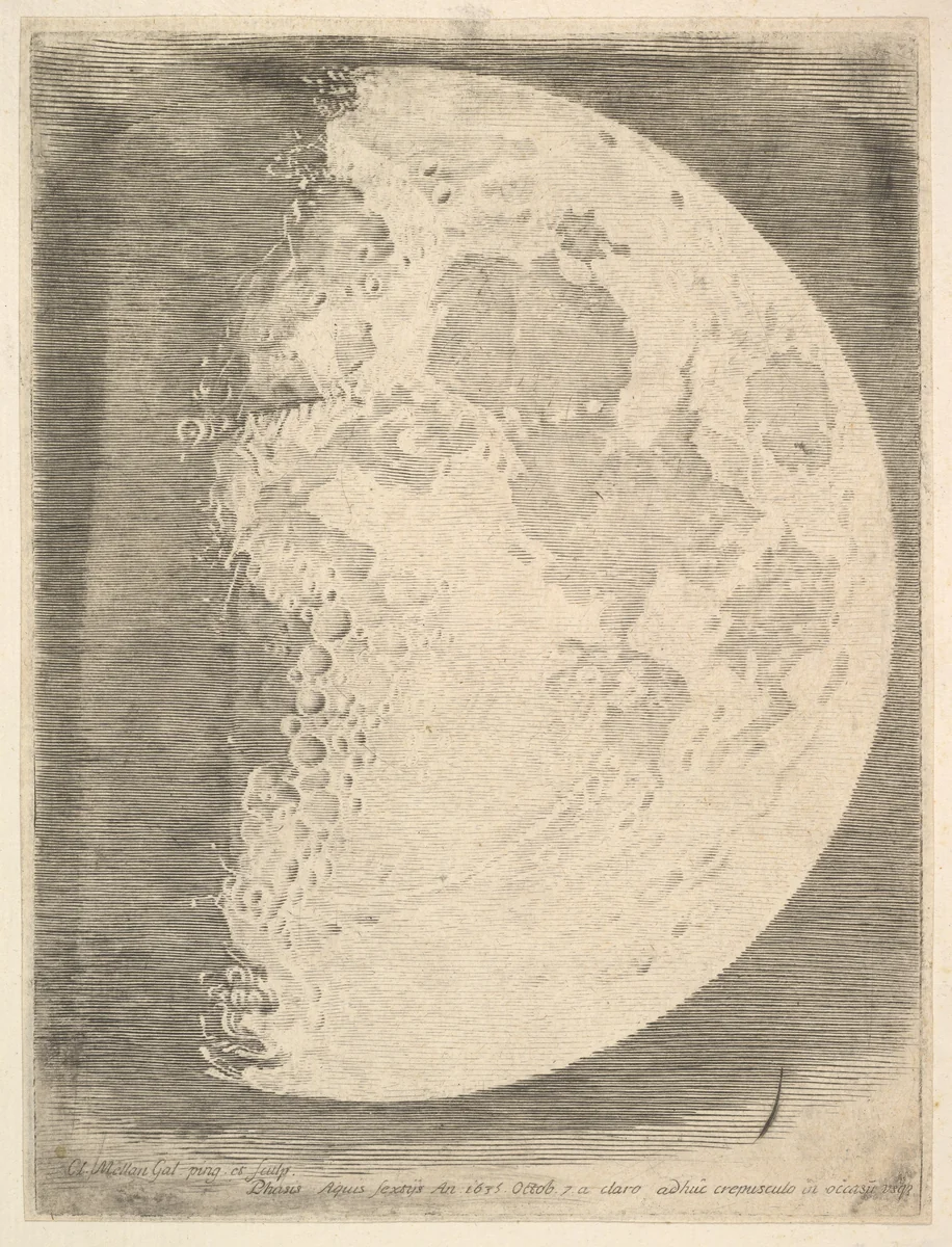 The Moon in its First Quarter by Claude Mellan, print, 1635