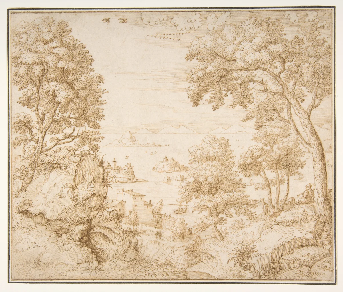 Coastal Landscape by Gherardo Cibo, drawing, 1512-1600