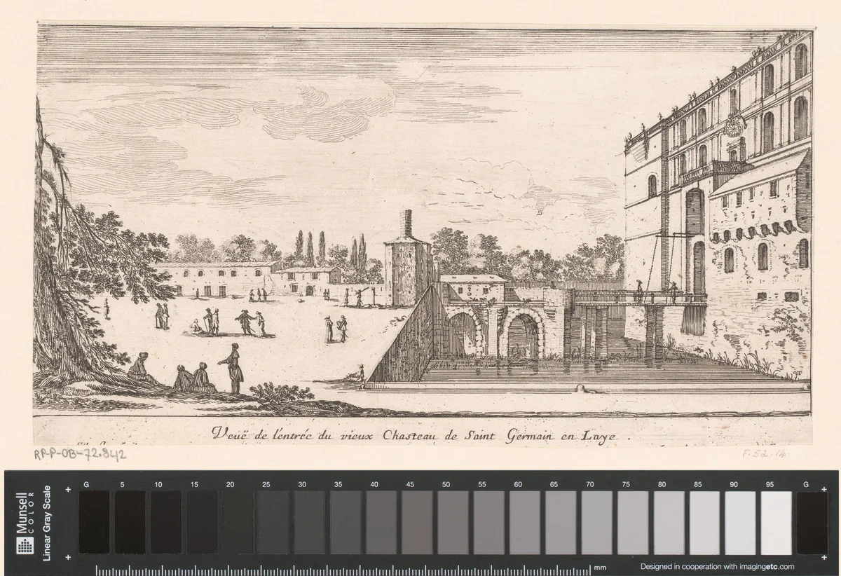 Gezicht op de toegang van het oude kasteel van Saint-Germain-en-Laye by Israël Silvestre, print, 1650