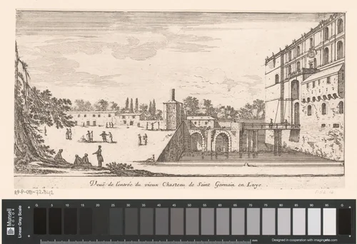 Gezicht op de toegang van het oude kasteel van Saint-Germain-en-Laye by Israël Silvestre, print, 1650