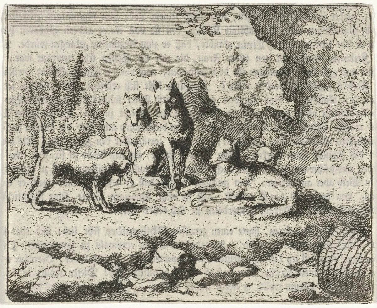 Tibert de kat dagvaardt Reinaert de vos by Allaert van Everdingen, print, 1665-1675