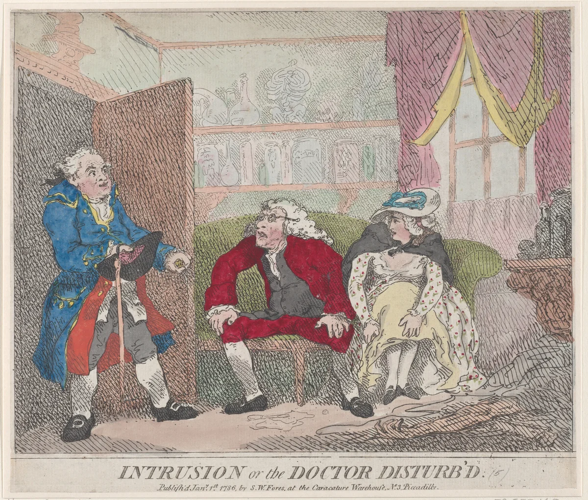 Intrusion, or The Doctor Disturb'd by Thomas Rowlandson, print, 1786