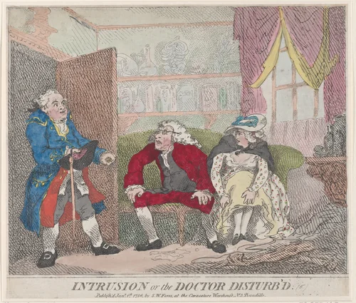 Intrusion, or The Doctor Disturb'd by Thomas Rowlandson, print, 1786