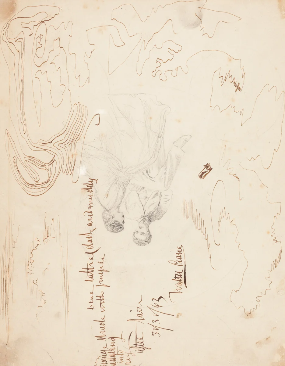 Sketch of a Couple Seated with Cloud Studies [verso] by Walter Crane, drawing, 1863