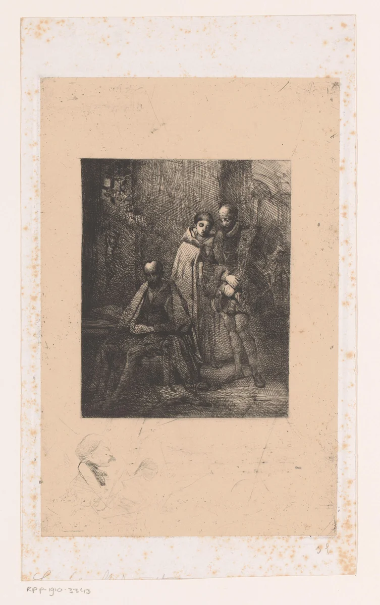 Michel Eyquem de Montaigne bezoekt Torquato Tasso by Louis Gallait, print, 1836-1837