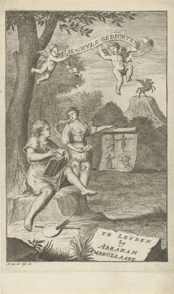Dichter met zijn muze by Gerard Melder, print, 1734