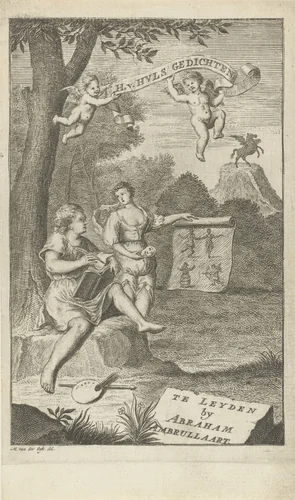 Dichter met zijn muze by Gerard Melder, print, 1734