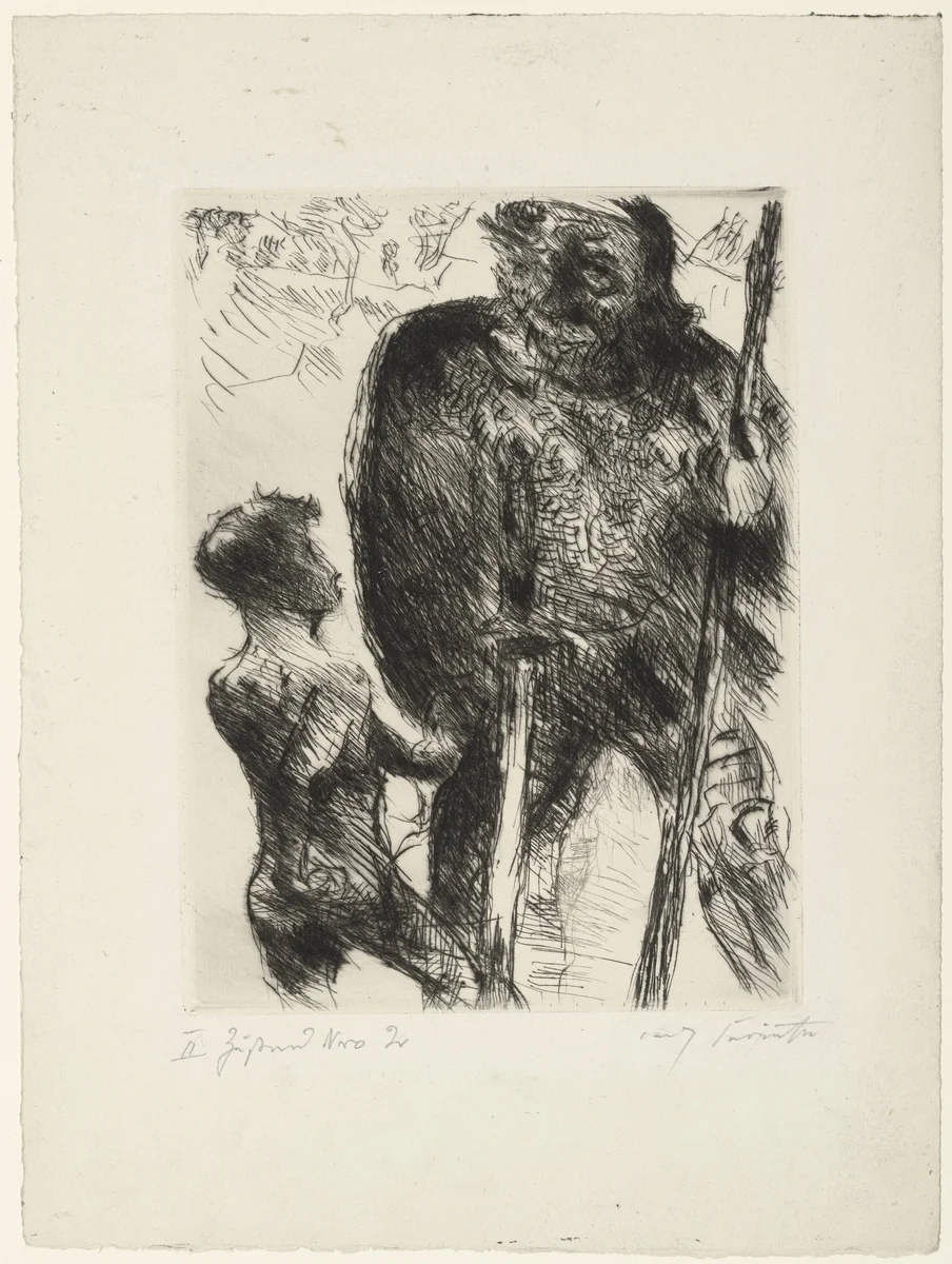 David and Goliath (David und Goliath) for the illustrated book Saul and David. The Two Books Samuel (Saul und David. Die beiden Bücher Samuelis) by Lovis Corinth, print, 1923