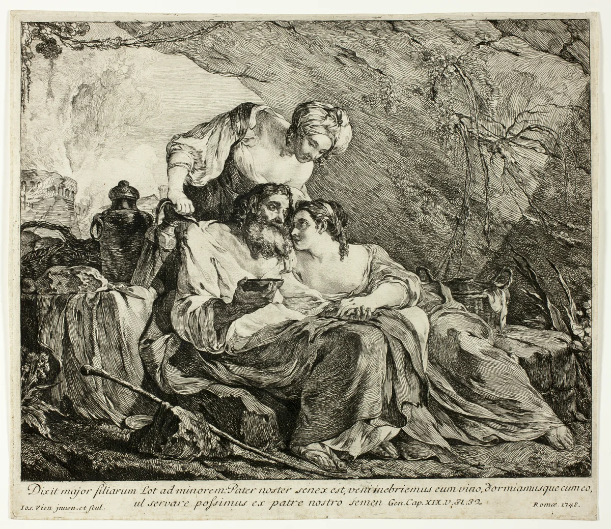 Lot and His Daughters by Joseph-Marie Vien, print, 1748