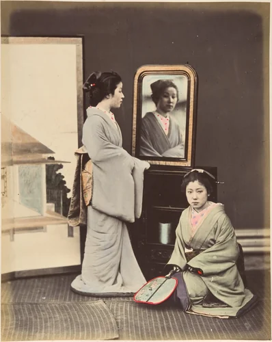 [Japanese Women in Traditional Dress] by Suzuki Shin'ichi, photograph, 1870-1879