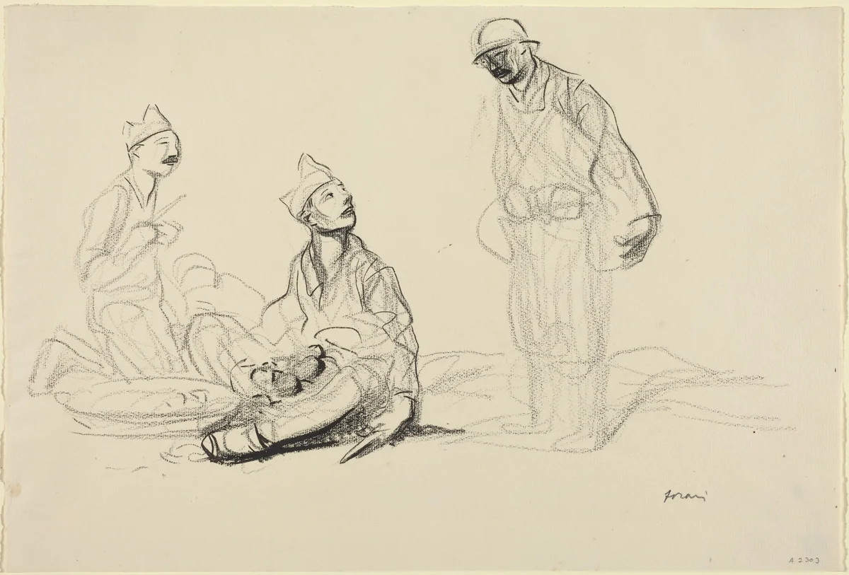Soldiers Preparing a Meal by Jean-Louis Forain, drawing, 1914-1919