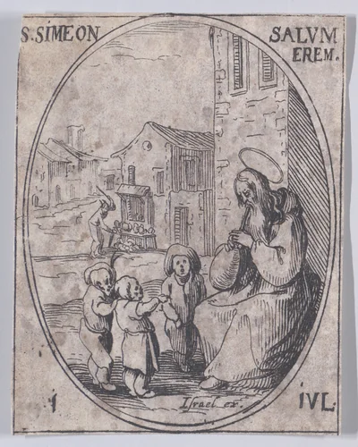 S. Siméon Salus, évêque (St. Simeon Salus, Bishop), July 1st, from "Les Images De Tous Les Saincts et Saintes de L'Année" (Images of All of the Saints and Religious Events of the Year) by Jacques Callot, print, 1636