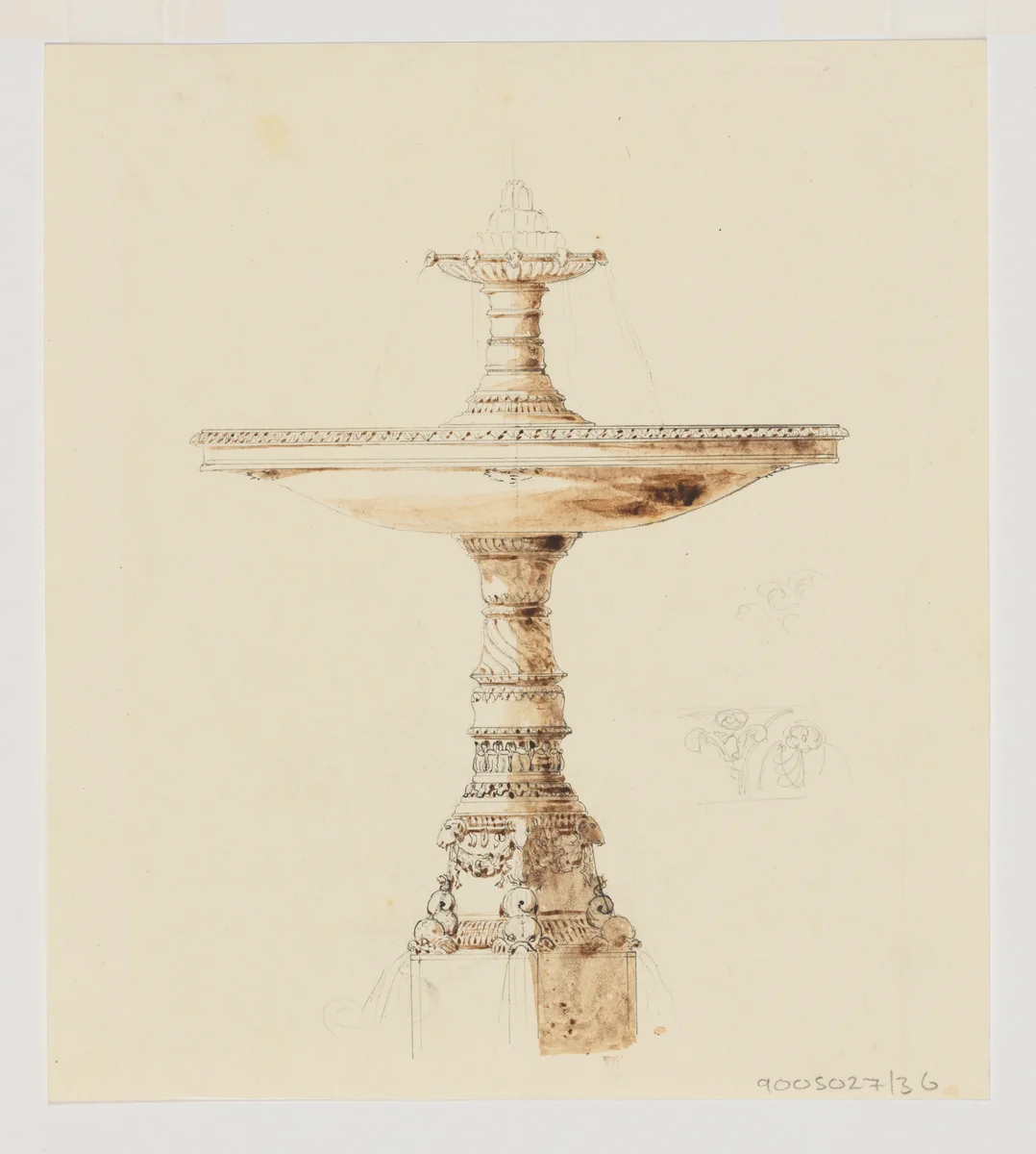 Design for a Fountain by Jean-Baptiste Louis Plantar, drawing, 1840-1880