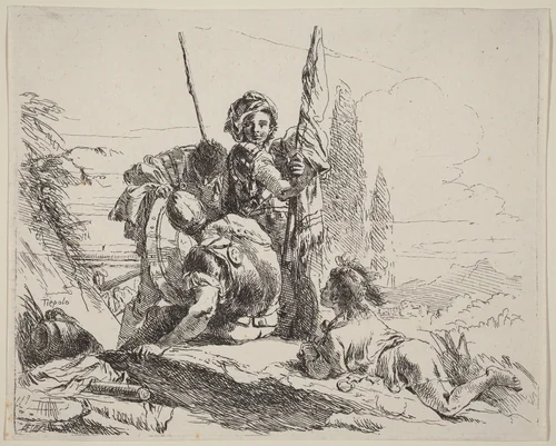 Three Soldiers and a Youth by Giovanni Battista Tiepolo, print, 1785