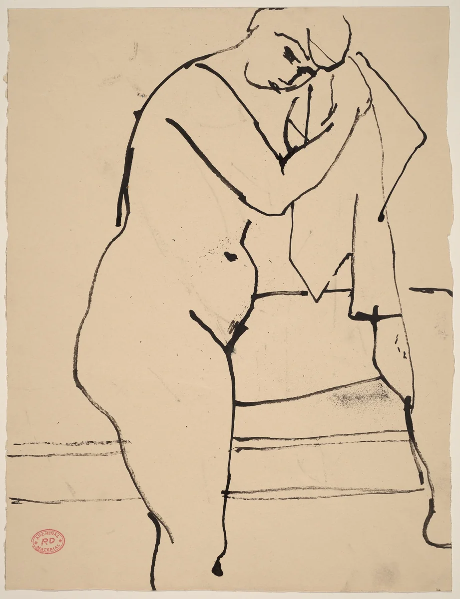 Untitled [female nude drying off] by Richard Diebenkorn, drawing, 1955-1967