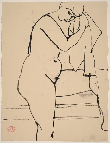 Untitled [female nude drying off] by Richard Diebenkorn, drawing, 1955-1967