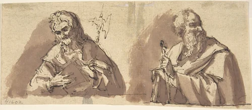 Christ (?) and an Apostle by anonymous, drawing, 1700-1800