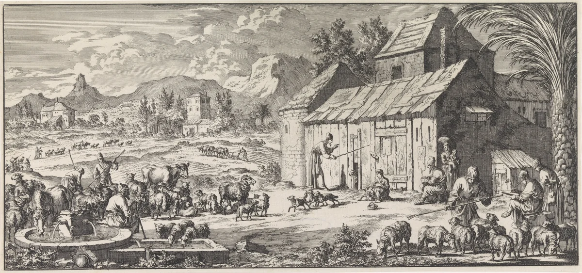 Herders staan een tiende deel van hun kudde af by Jan Luyken, print, 1705