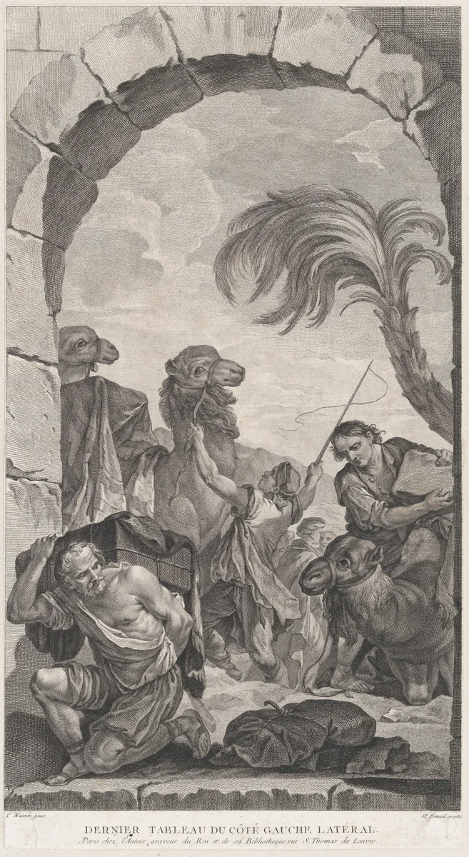 The Chapel of the Enfants-Trouvés in Paris: La Suite des rois mages: chameliers et porteurs de présents by Etienne Fessard, print, 1756