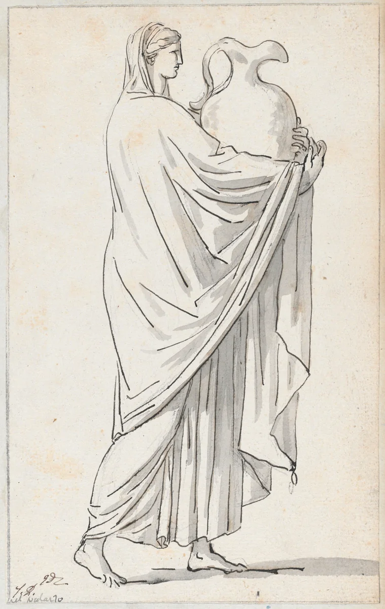 Woman with a Pitcher, from the Palazzo Mattei by Jacques-Louis David, drawing, 1775-1780