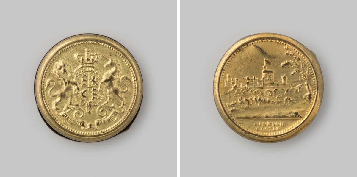 "Windsor Castle" doosje met miniatuurpenningen met het portret van leden van de Engelse koninklijke familie by Joseph Moore, metalwork, 1850-1890