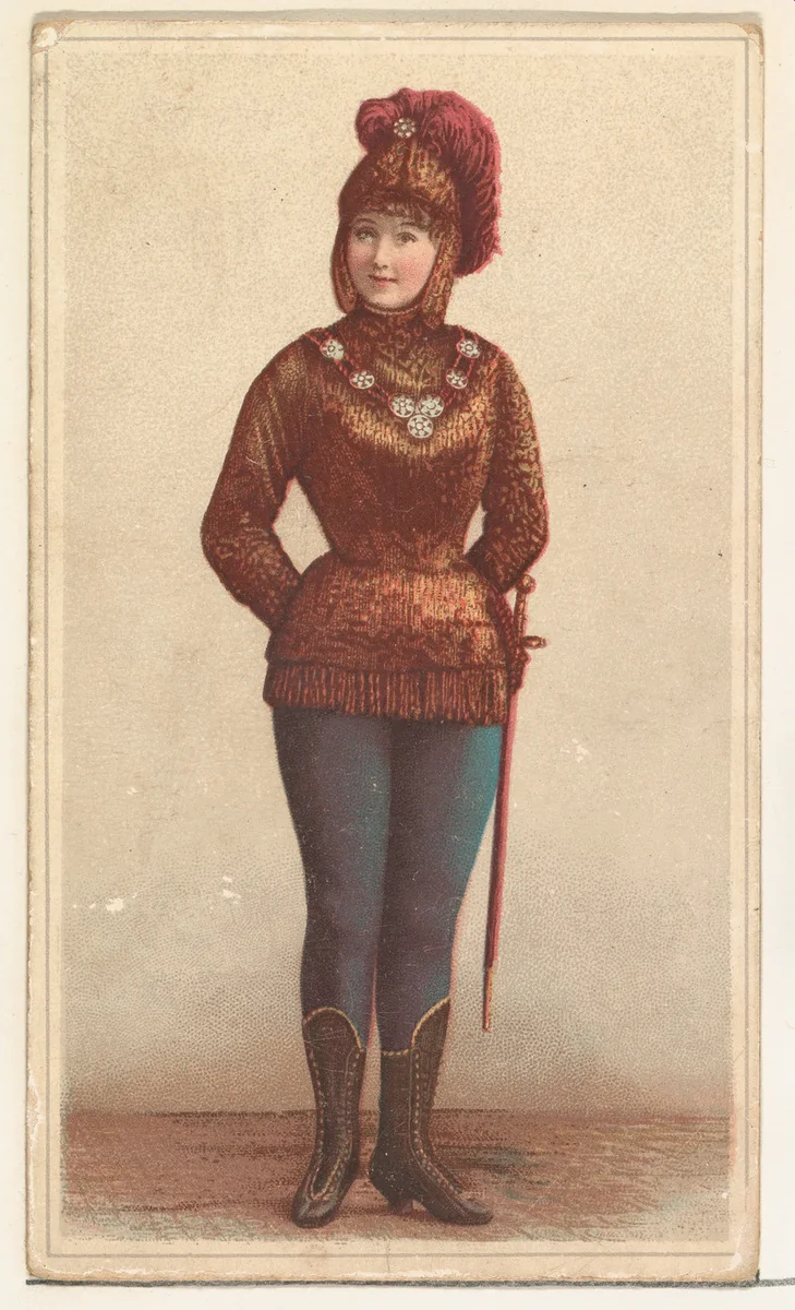 Actress wearing military helmet, from Stars of the Stage, Second Series (N130) issued by Duke Sons & Co. to promote Honest Long Cut Tobacco by W. Duke, Sons & Co., print, 1891