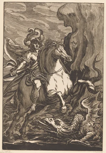 Heilige Joris en de draak by Giuseppe Scolari, print, 1550-1600