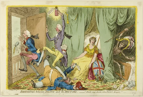 Britannia Between Death and the Doctors by James Gillray, print, 1804