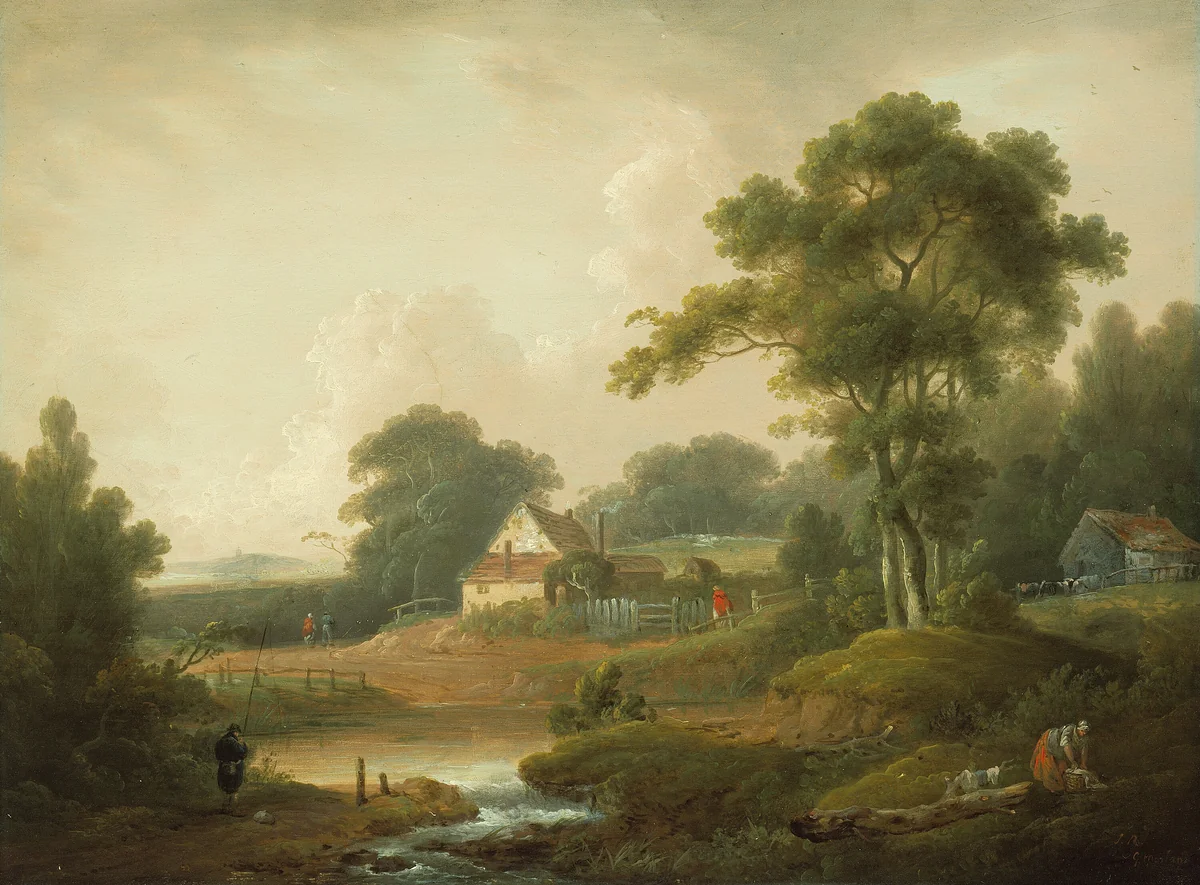 Landscape with Fisherman and Washerwoman by John Rathbone
George Morland, painting, 1790