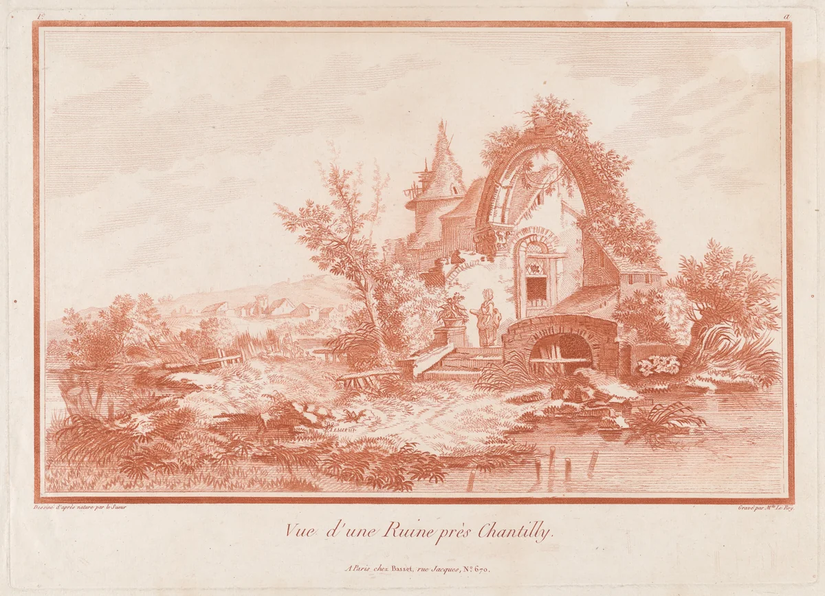 Vue d'une ruine près Chantilly (View of a Ruin near Chantilly) by Louis Le Sueur, print, 1767-1777