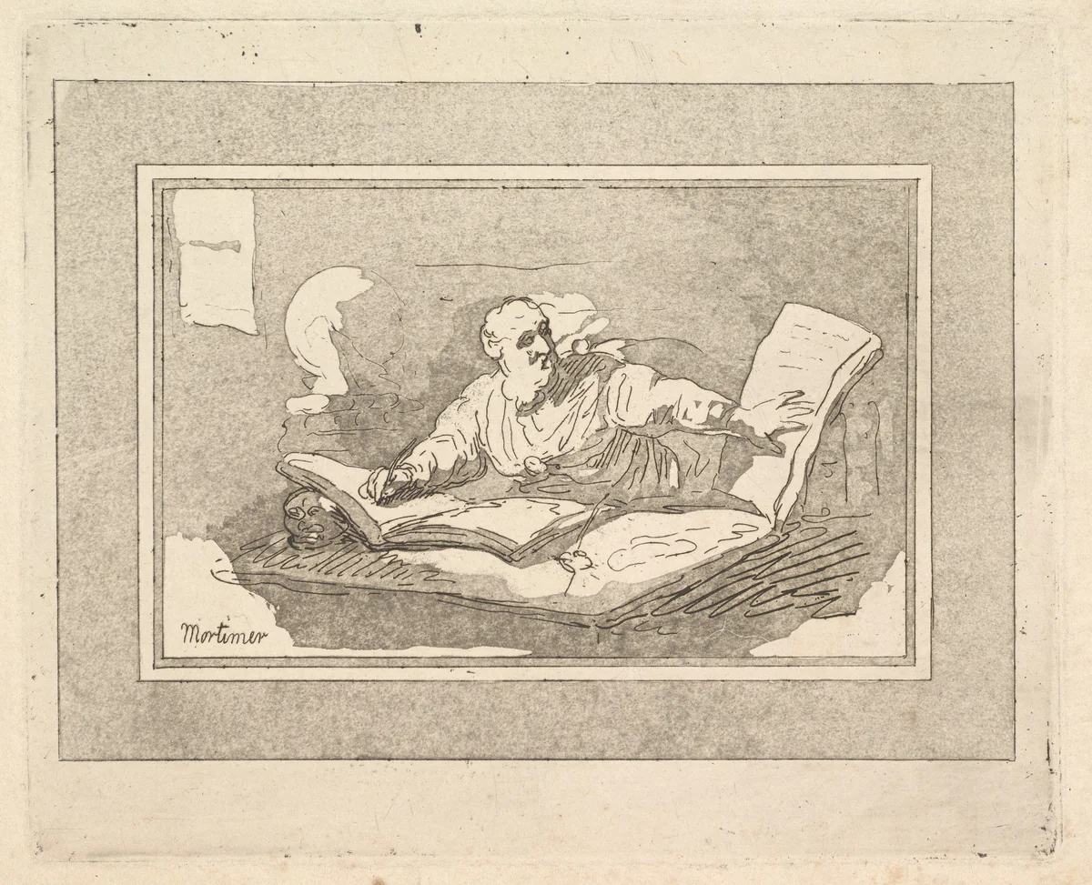 The Philosopher (Bearded Old Man Copying Book) by Thomas Rowlandson, print, 1783-1787