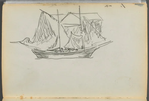 Sketchbook- The Granite Shore Hotel, Rockport, page 098: Sailboat by Maurice Prendergast, book, 1905-1910