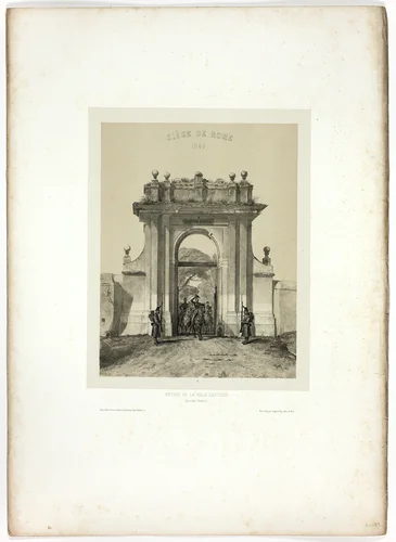 Entering the Villa Santucci, from Souvenirs d’Italie: Expédition de Rome by Denis Auguste Marie Raffet, print, 1850