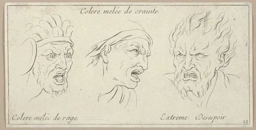 Le Colère mêlée de crainte, from "Caractères des passions, gravés sur les desseins de l'illustre Monsieur le Brun" by Sébastien Le Clerc, print, 1695-1720