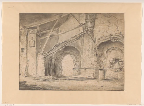 Interieur met poort en trap by Pieter Bodding van Laer, drawing, 1592-1642