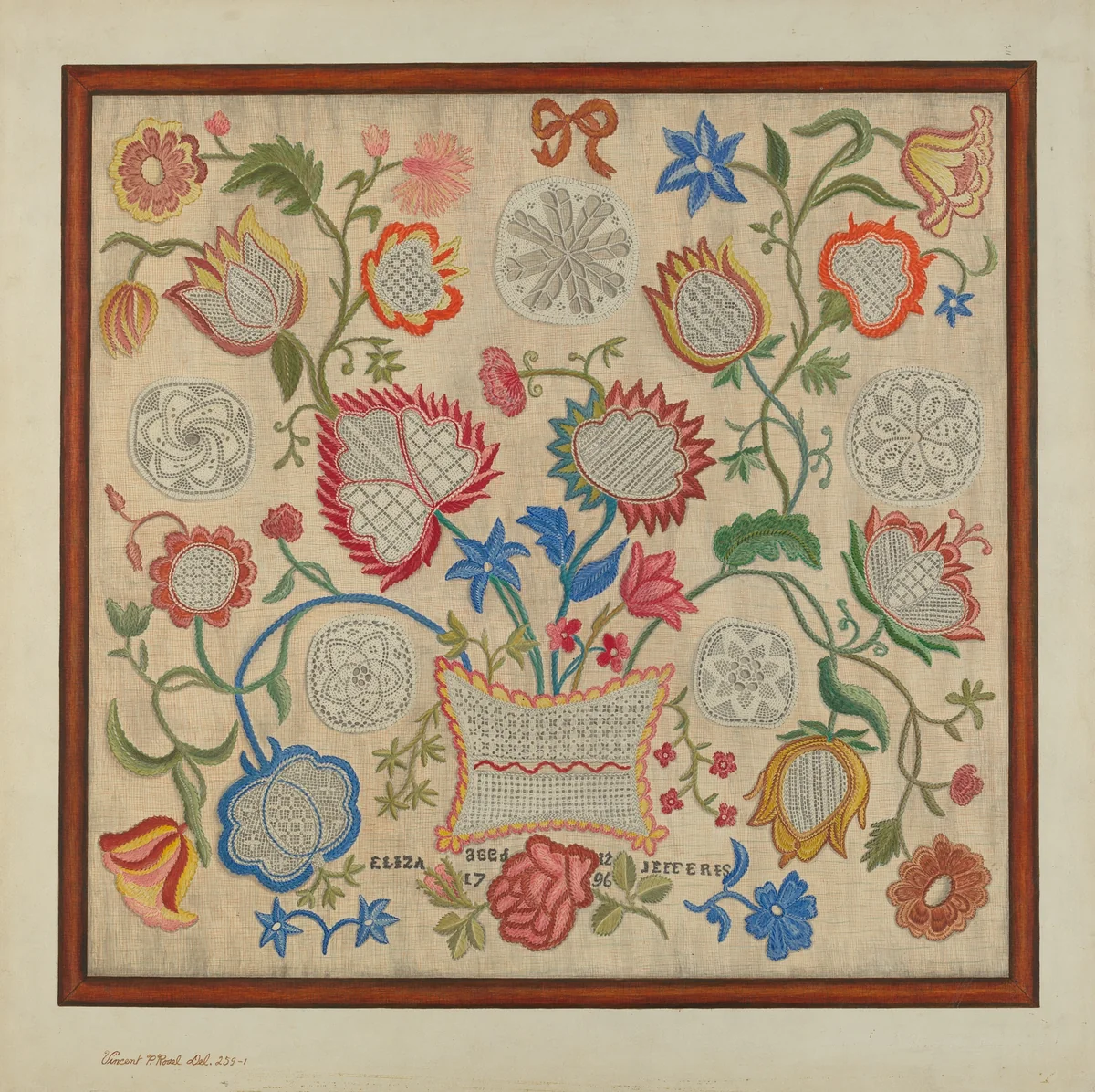 Embroidered Sampler by Vincent P. Rosel, index of american design, 1937