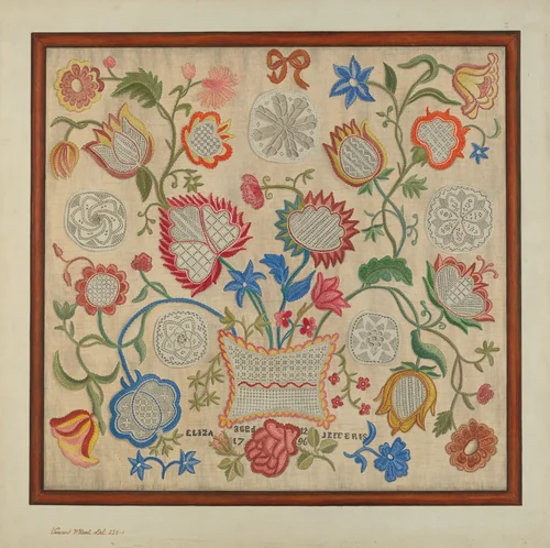 Embroidered Sampler by Vincent P. Rosel, index of american design, 1937