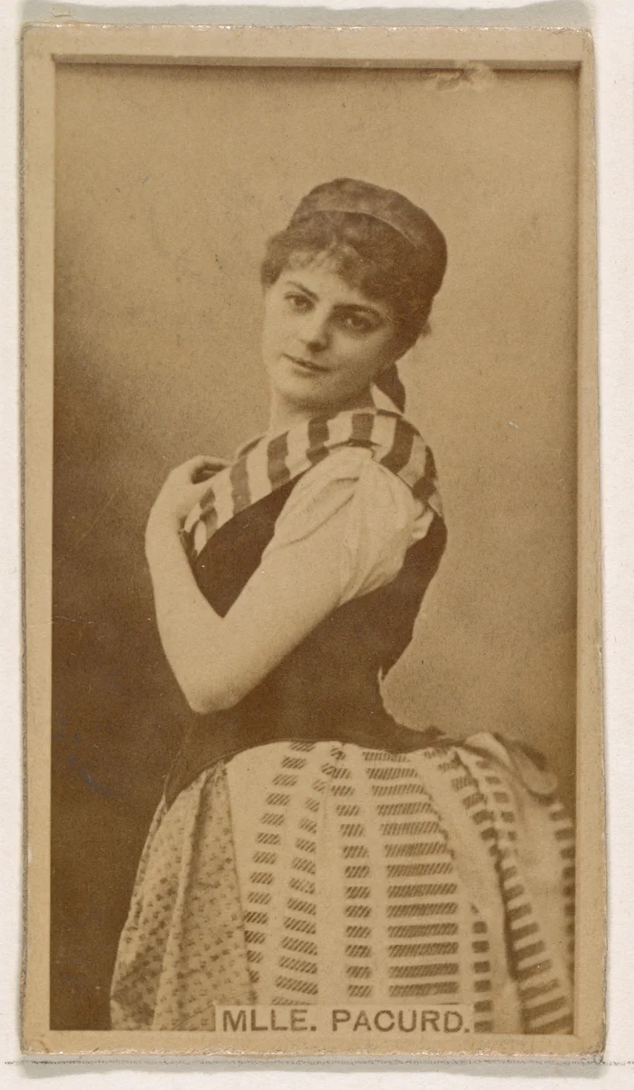 Mlle. Pacurd, from the Actresses series (N245) issued by Kinney Brothers to promote Sweet Caporal Cigarettes by Kinney Brothers Tobacco Company, photograph, 1890