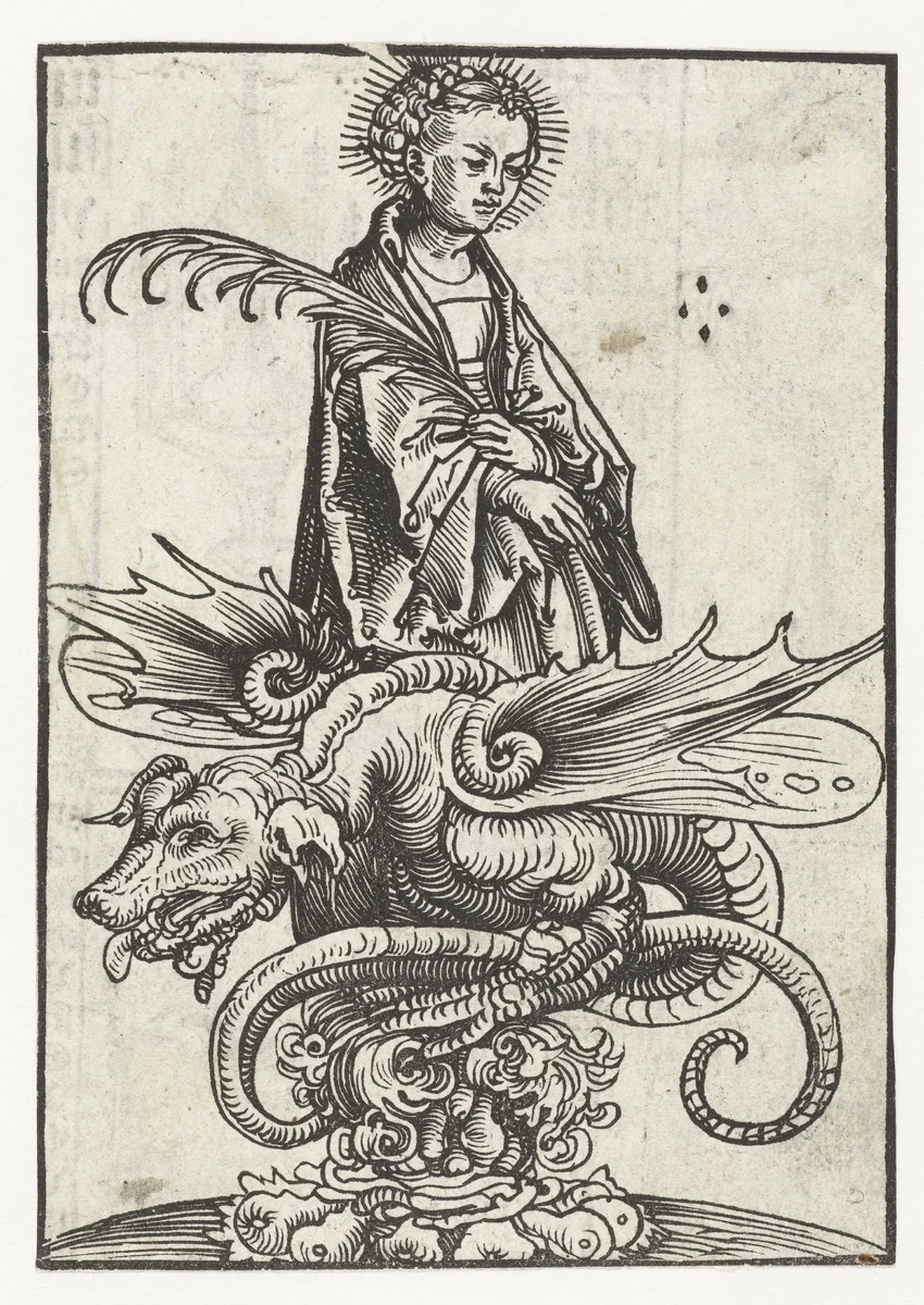 Beeld van heilige Margaretha en draak by Lucas Cranach, print, 1509-1549