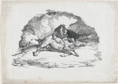 Lion Devouring a Horse by Théodore Gericault, print, 1818