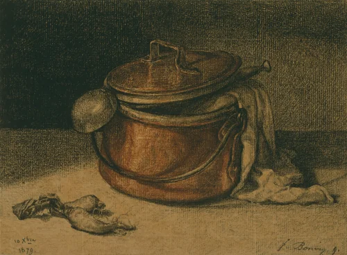 Still Life with a Copper Pot and Ladle by François Bonvin, print, 1879