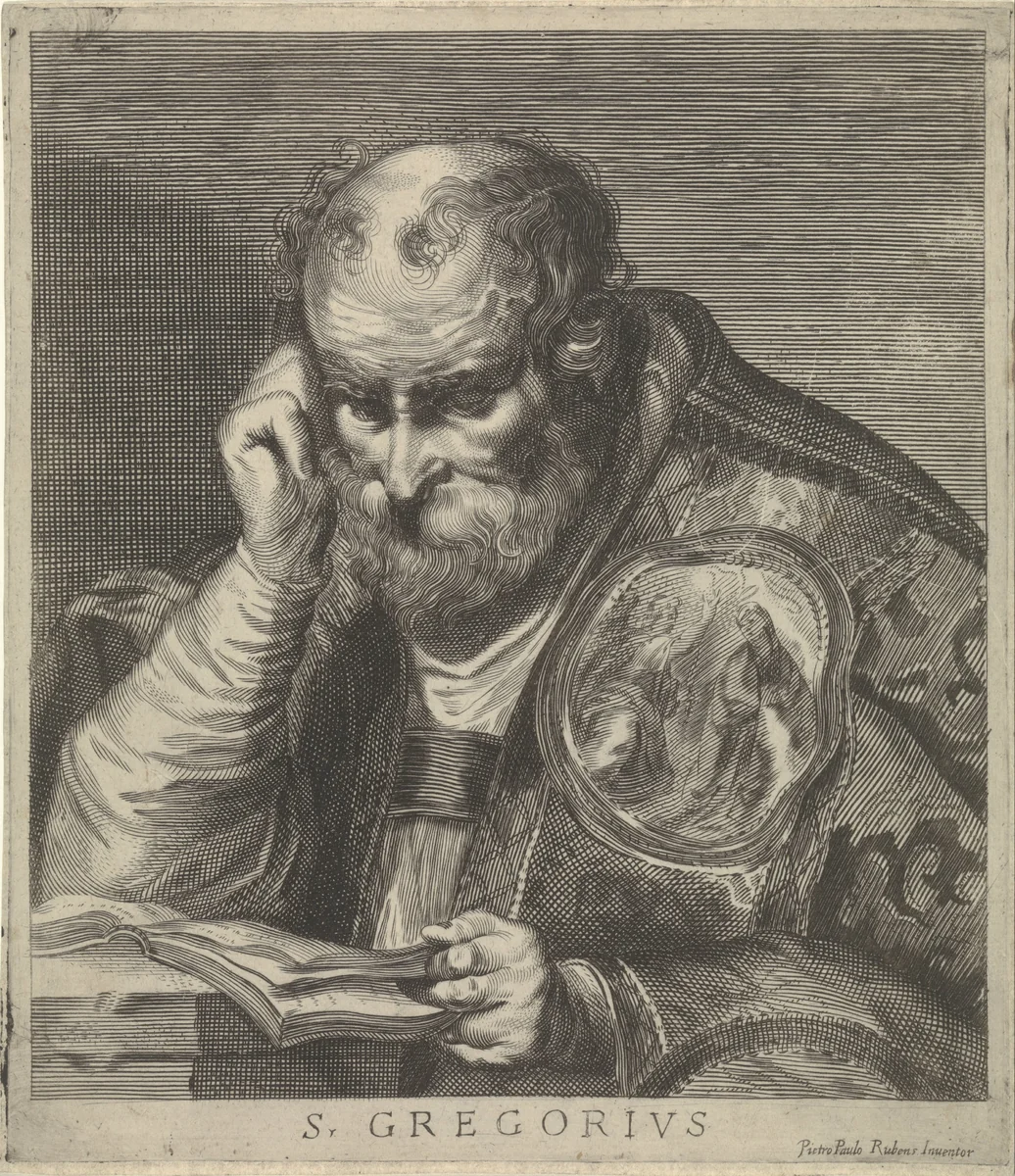 De heilige Gregorius leest een boek by Theodorus van Kessel, print, 1630-1660