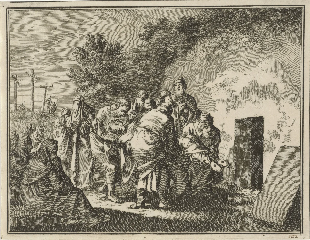 Graflegging van Christus by Jan Luyken, print, 1712