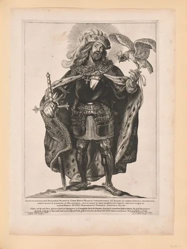 Saint Bavo, from Saints of the North and South Netherlands by Cornelis Visscher, print, 1650