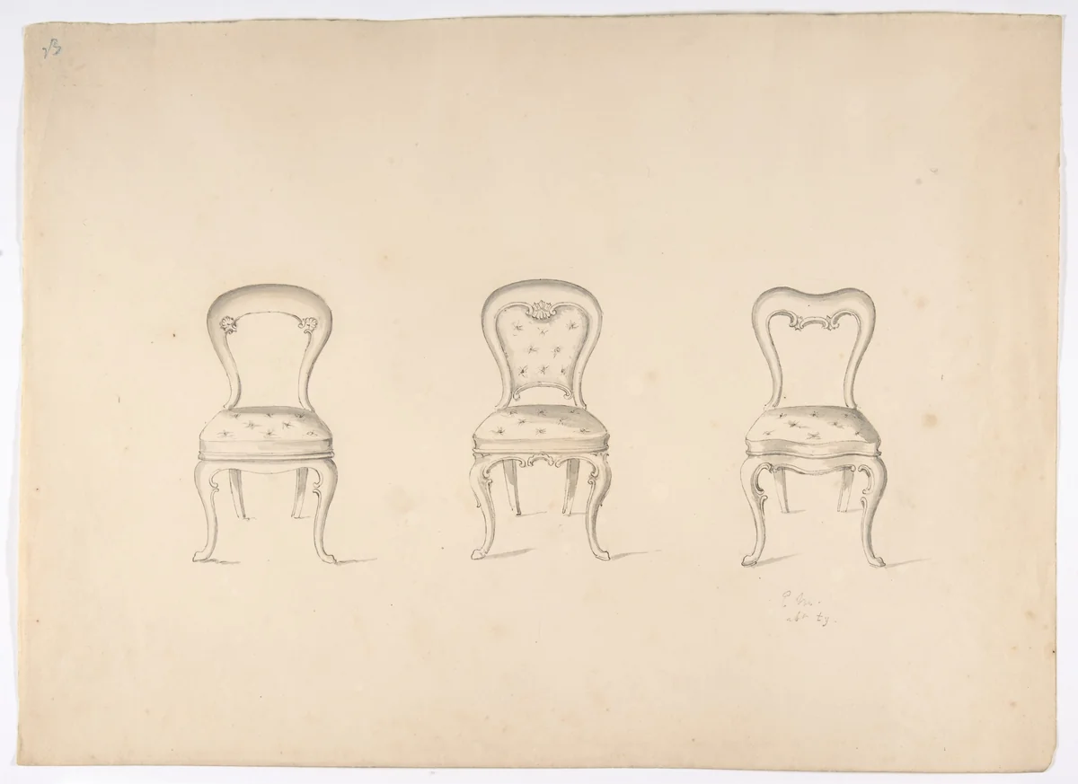 Design for Three Chairs by anonymous, drawing, 1800-1850